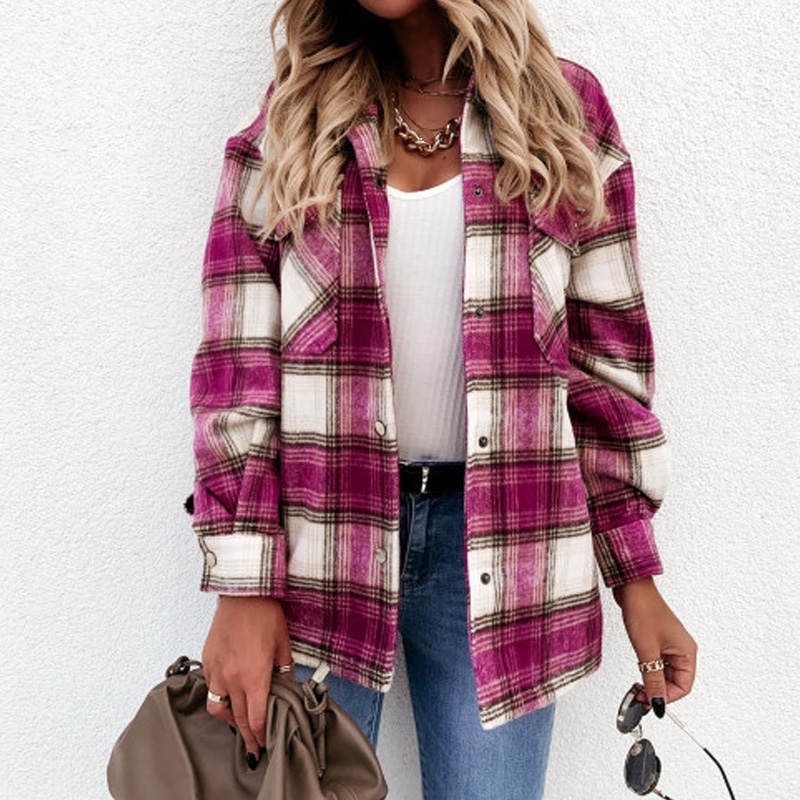 Women Plaid Jacket Long Sleeve Shirt - DromedarShop.com Online Boutique