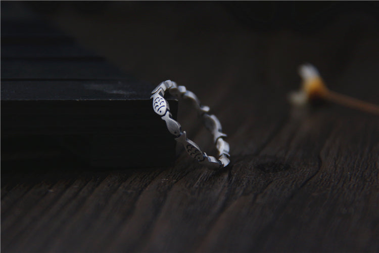 Real S 999 Silver Fine Jewelry for Women Handmade Engraved Fishes Finger Rings DromedarShop.com Online Boutique