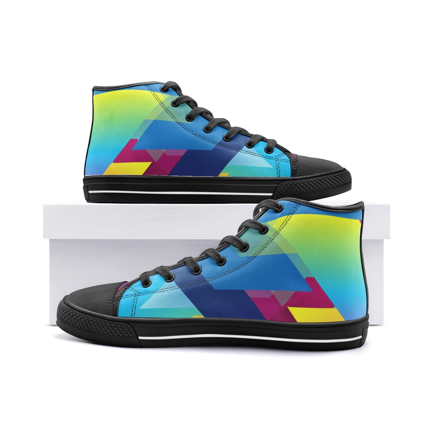 Abstract Colorful Triangles Unisex High-Top Canvas Shoes DromedarShop.com Online Boutique