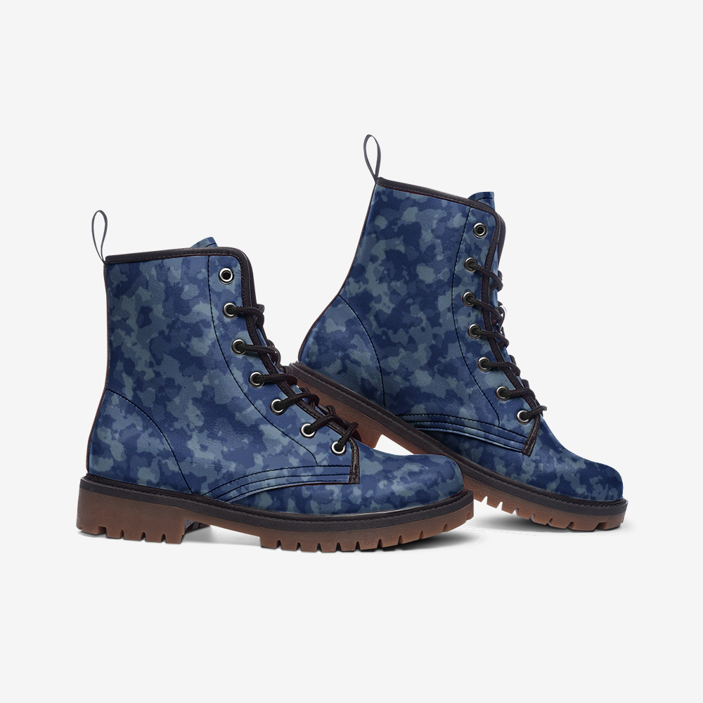 Blue Camouflage Casual Leather Lightweight Unisex Boots DromedarShop.com Online Boutique