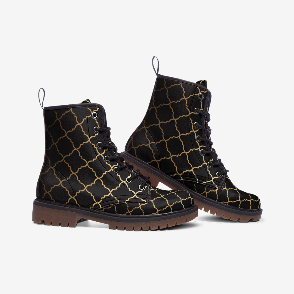 Black & Gold East Pattern Casual Leather Lightweight Unisex Boots DromedarShop.com Online Boutique