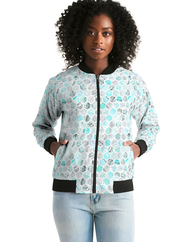 Marble Tiles Women's Bomber Jacket DromedarShop.com Online Boutique