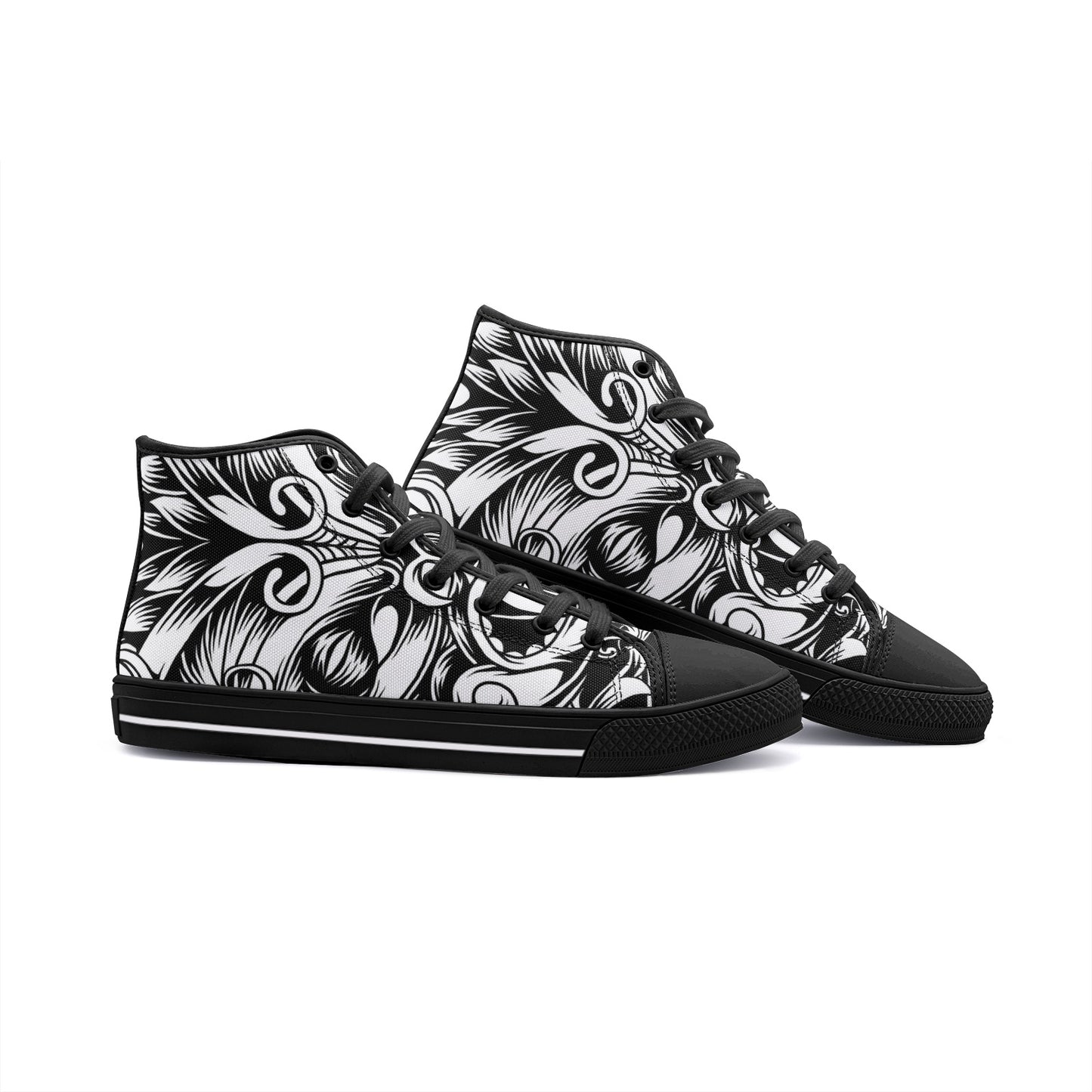 Maori Black & White Unisex High-Top Canvas Shoes DromedarShop.com Online Boutique