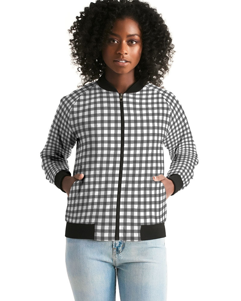 Gingham Print Women's Bomber Jacket DromedarShop.com Online Boutique