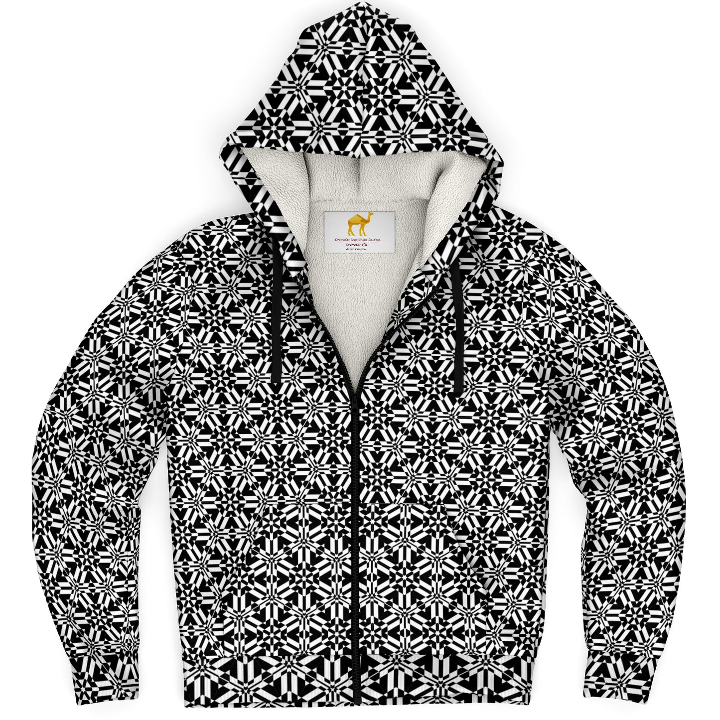 Black Silver Triangle Microfleece Zip Hoodie DromedarShop.com Online Boutique