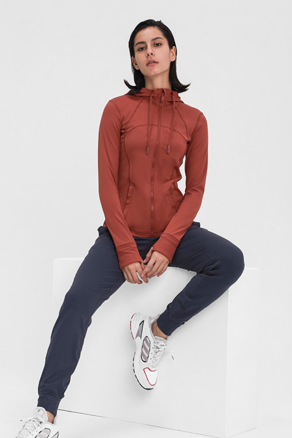 Zip Up Drawstring Detail Hooded Sports Jacket - DromedarShop.com Online Boutique