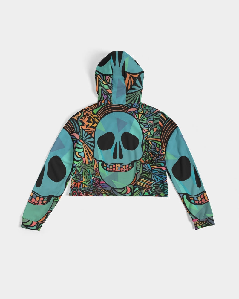 Aztec-Inka Collection Mexican Colorful Skull Women's Cropped Hoodie DromedarShop.com Online Boutique