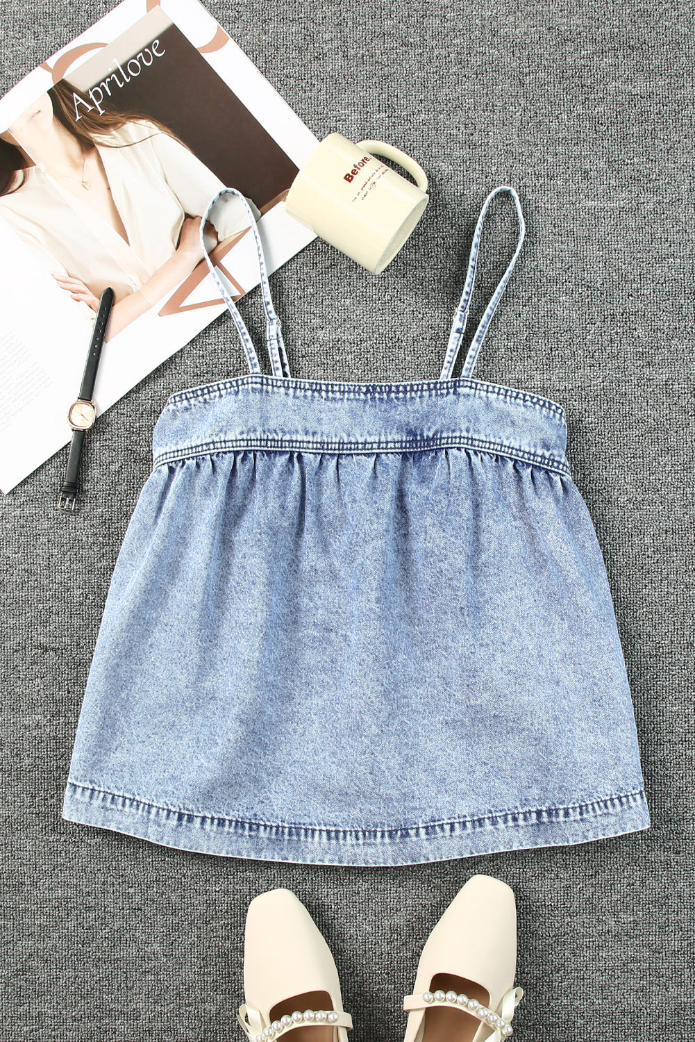 Smocked Adjustable Strap Denim Cami - DromedarShop.com Online Boutique