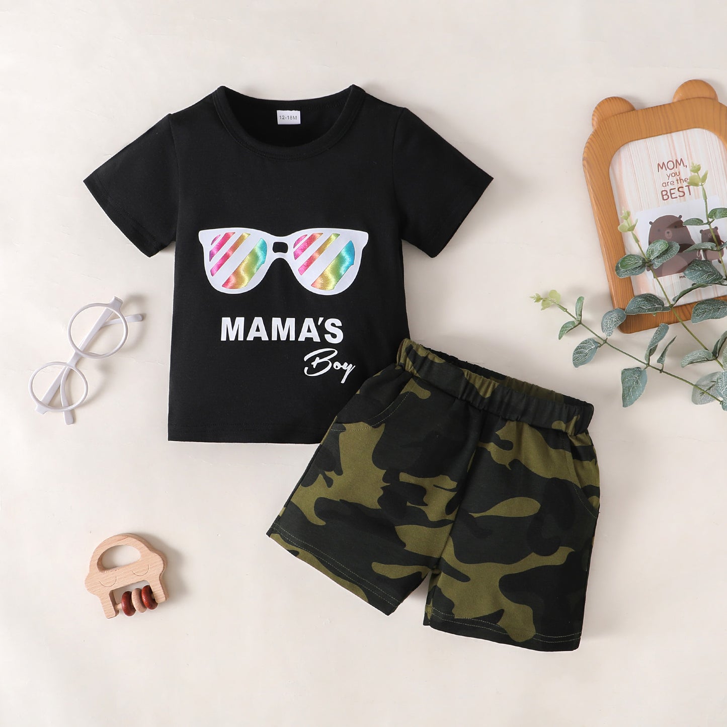 MAMA'S BOY Graphic T-Shirt and Camouflage Shorts Set - DromedarShop.com Online Boutique