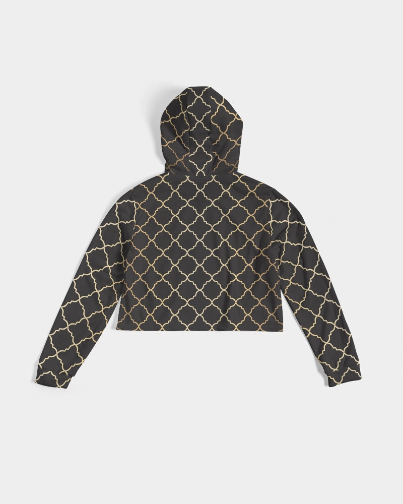 The Miracle of the East Gold Black Arabic pattern Women's Cropped Hoodie DromedarShop.com Online Boutique