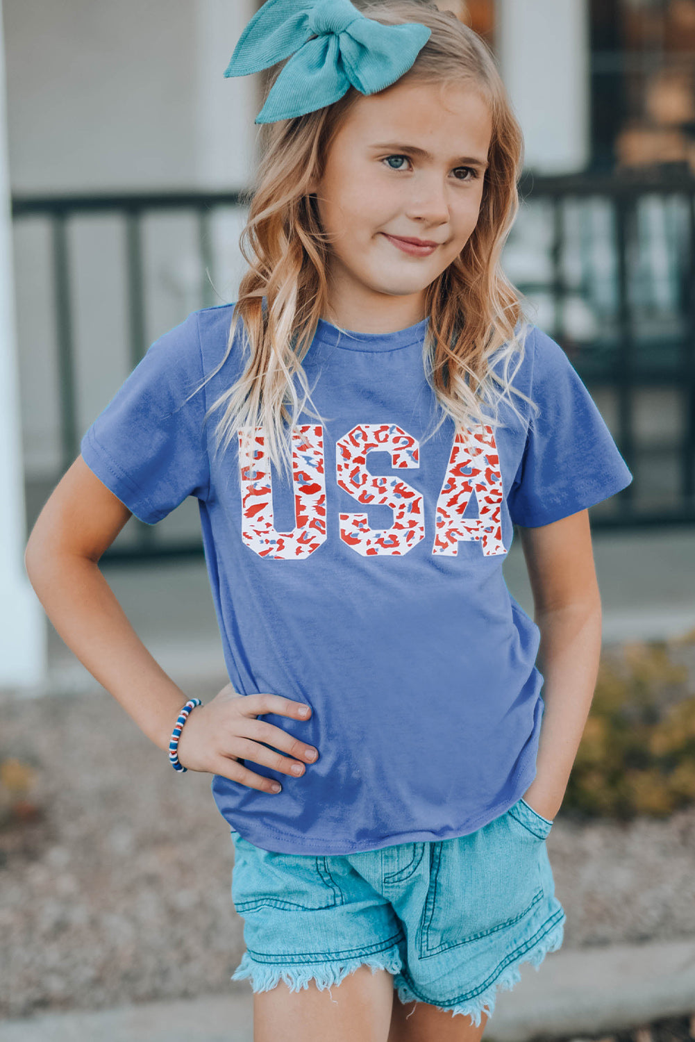 Girls USA Leopard Graphic Tee - DromedarShop.com Online Boutique