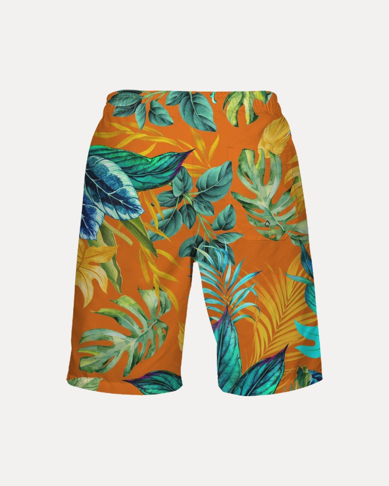 Foliage pattern on orange Boy's Swim Trunk DromedarShop.com Online Boutique