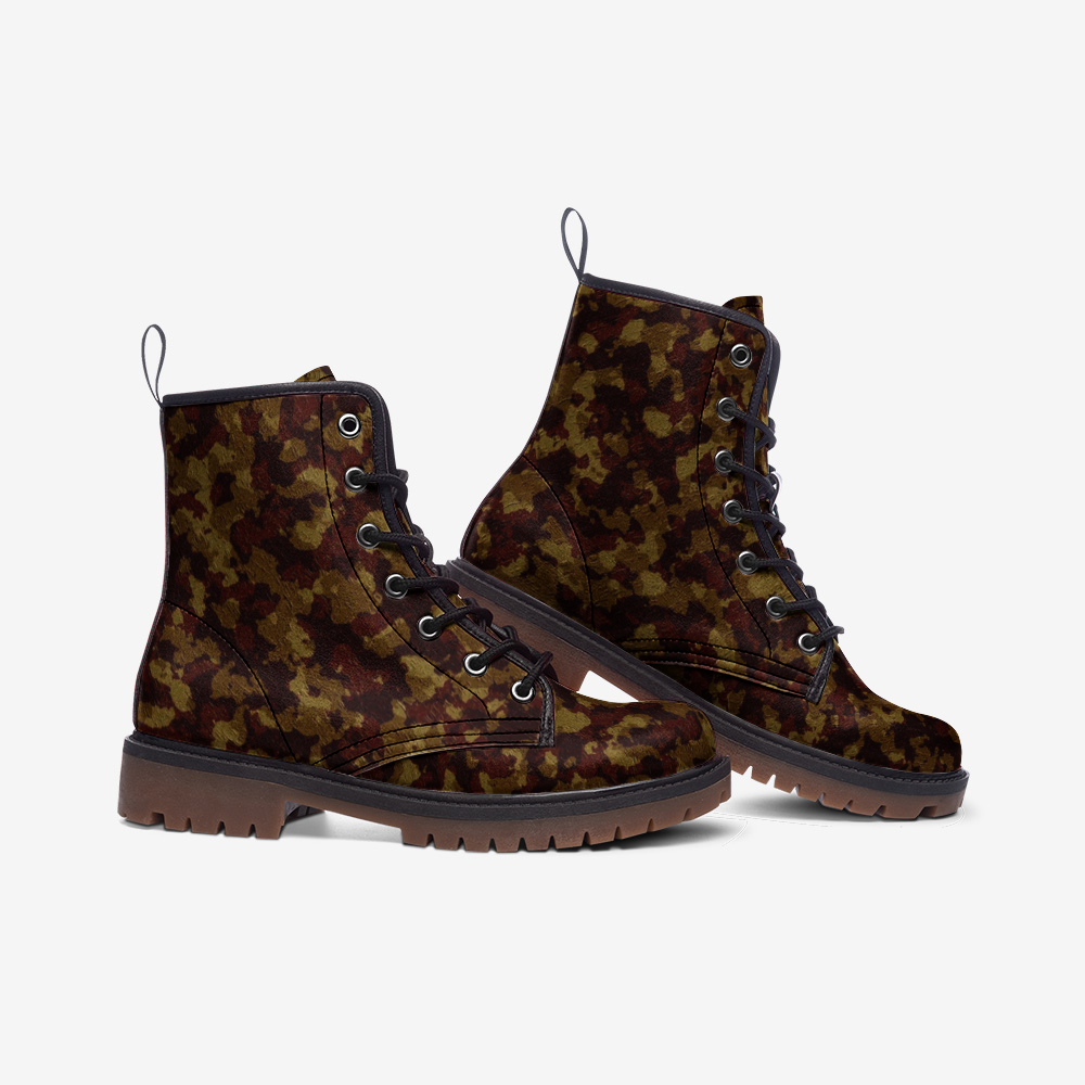 Gold & Brown Camouflage Casual Leather Lightweight Unisex Boots DromedarShop.com Online Boutique