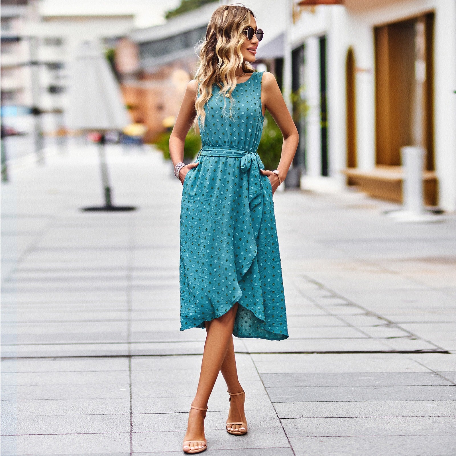 Women's Summer Elegant Jacquard Sleeveless Tank Top Dress - DromedarShop.com Online Boutique