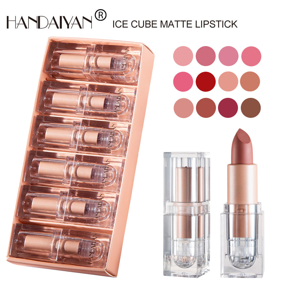 HANDAIYAN Crystal Square Small Ice Tube Matte Lipstick Set 6 Pack