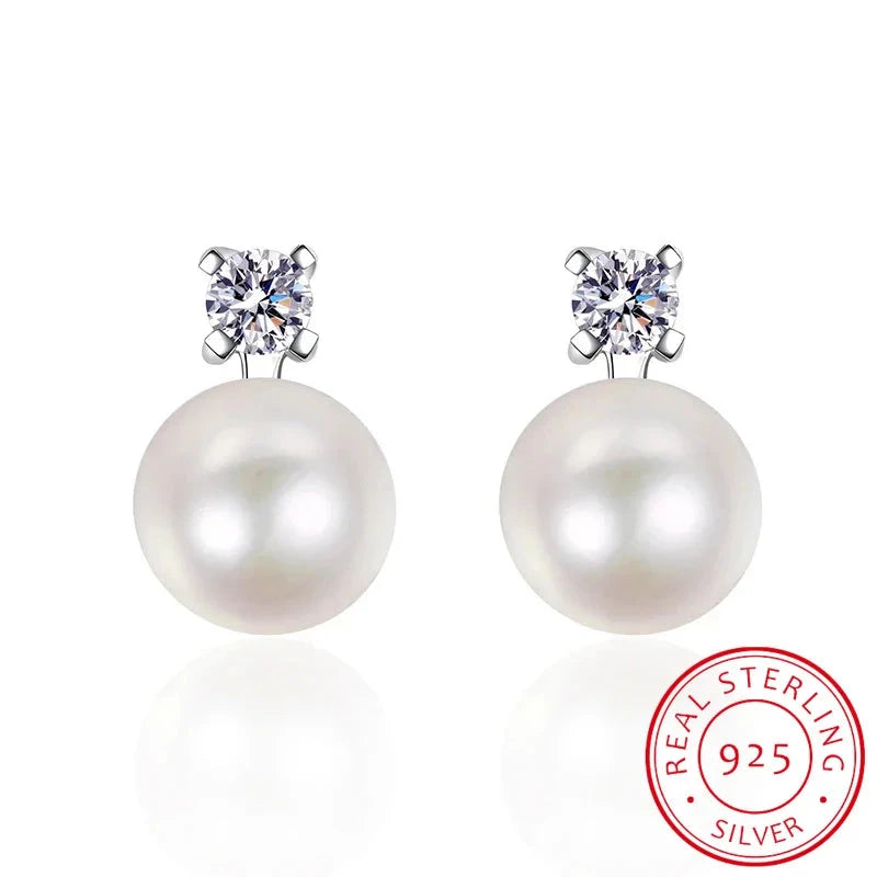 Moissanite Pearl Stud Earrings