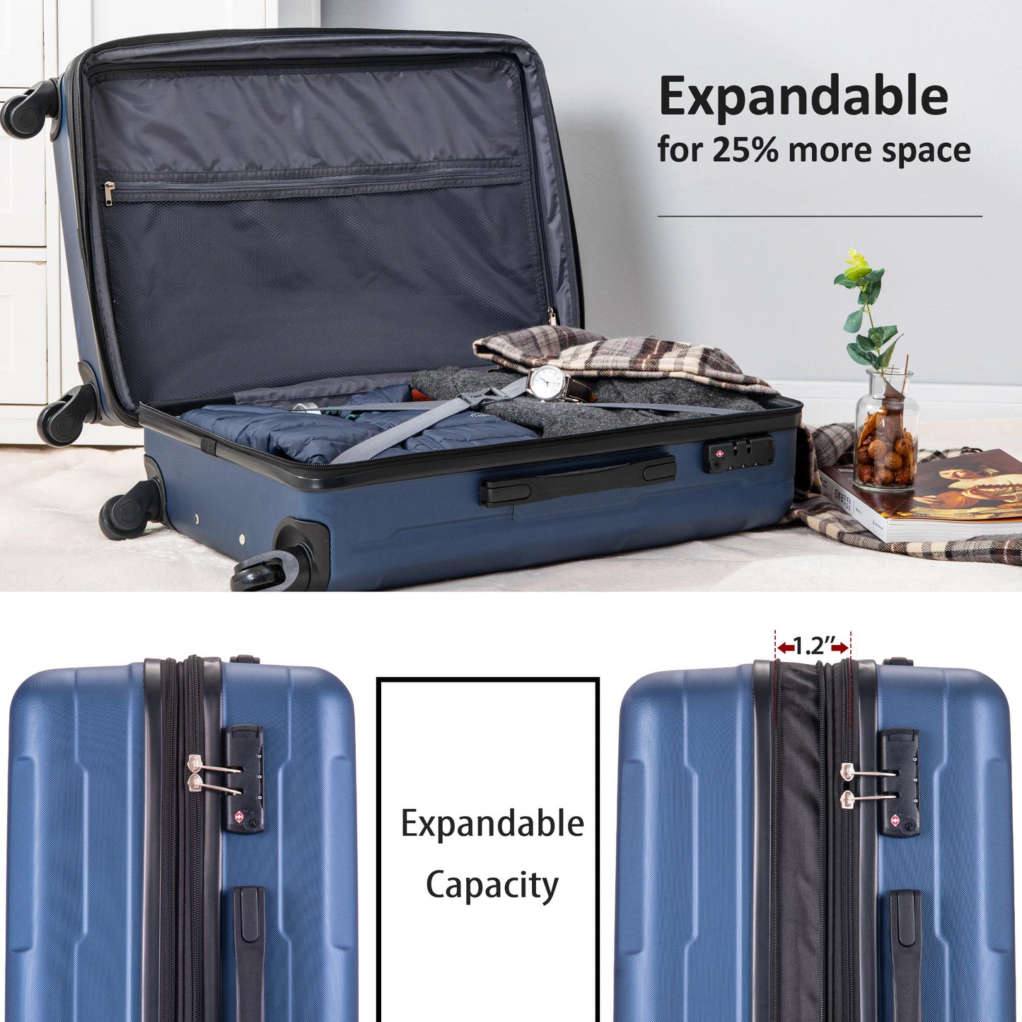 Expanable Spinner Wheel 2 Piece Luggage Set ABS Lightweight Suitcase with TSA Lock 20inch+28inch