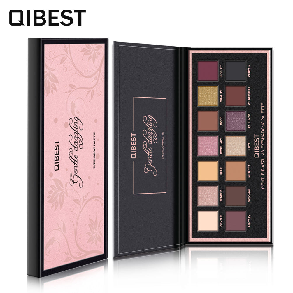 QIBEST 14 Color Matte Luxury Velvet and Glossy Eyeshadow Palette