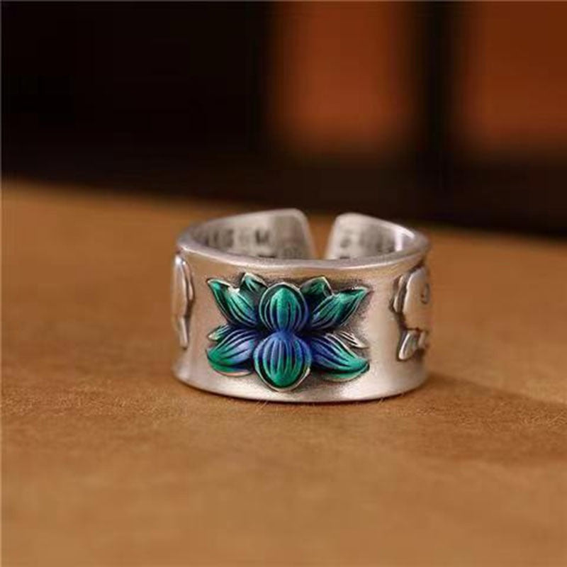Silver-Plated Lotus Heart Sutra Ring - DromedarShop.com Online Boutique