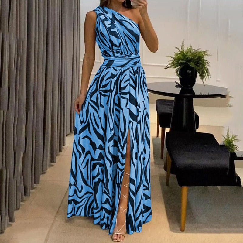 Summer Women's One Shoulder Sleeveless Print Long Dress - DromedarShop.com Online Boutique