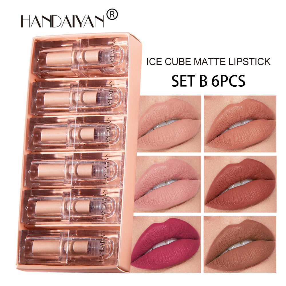 HANDAIYAN Crystal Square Small Ice Tube Matte Lipstick Set 6 Pack