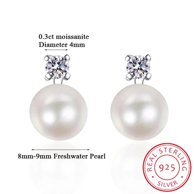 Moissanite Pearl Stud Earrings