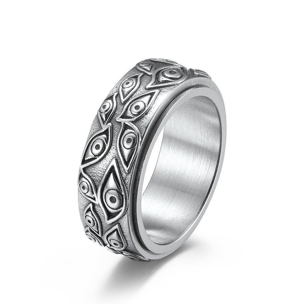 Men Eye Pattern Stainless Steel Ring - DromedarShop.com Online Boutique