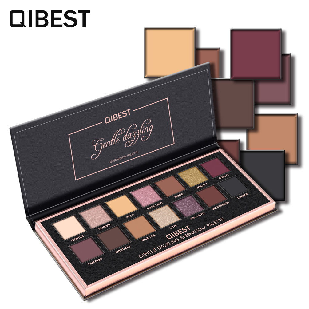 QIBEST 14 Color Matte Luxury Velvet and Glossy Eyeshadow Palette