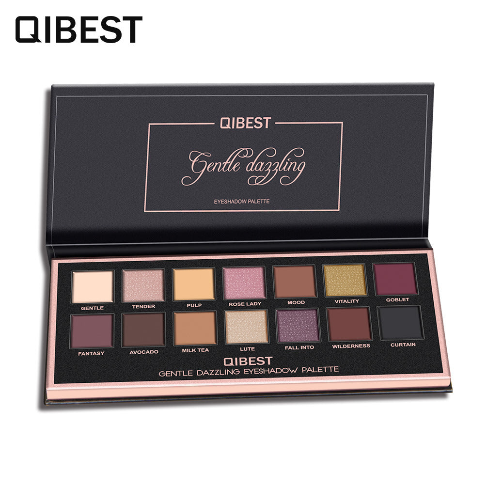 QIBEST 14 Color Matte Luxury Velvet and Glossy Eyeshadow Palette