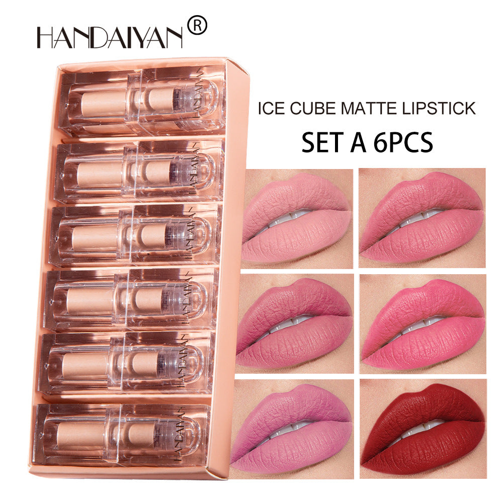 HANDAIYAN Crystal Square Small Ice Tube Matte Lipstick Set 6 Pack