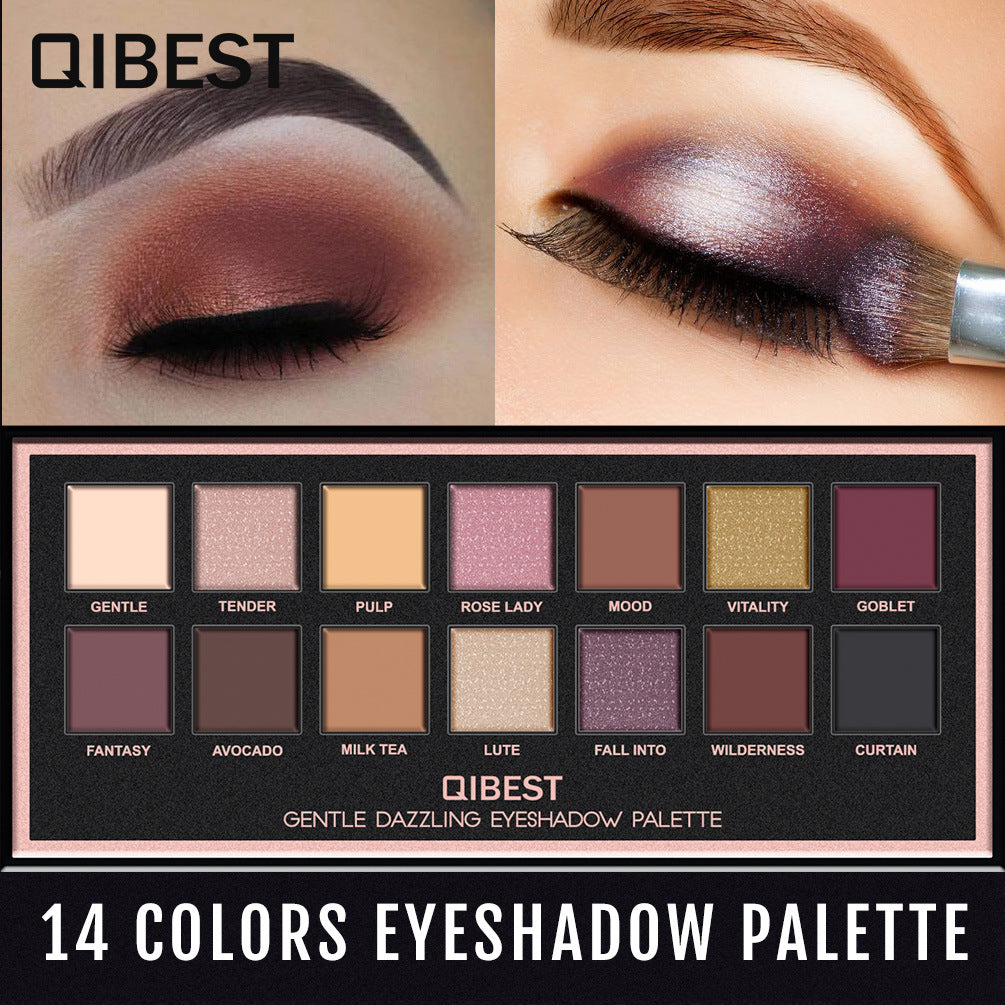 QIBEST 14 Color Matte Luxury Velvet and Glossy Eyeshadow Palette