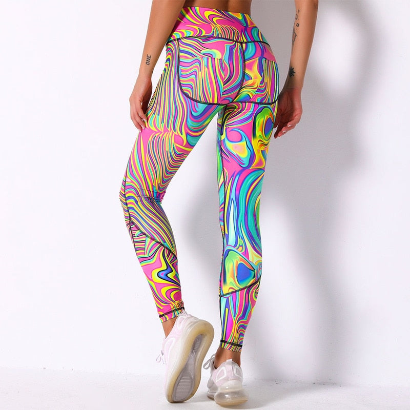 Colorful Printed Fitness High Waist Push Up Sport Leggings