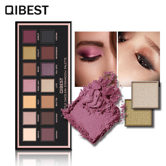 QIBEST 14 Color Matte Luxury Velvet and Glossy Eyeshadow Palette