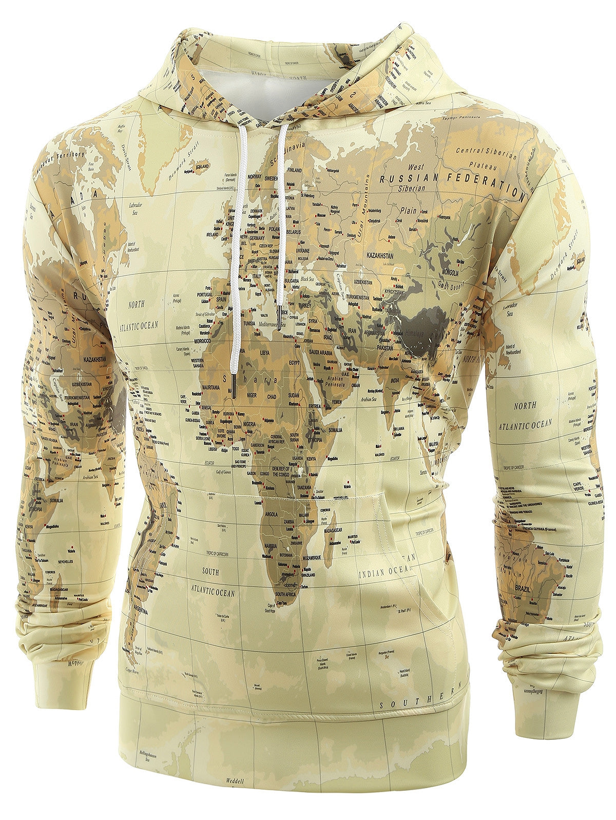 World Map Print Pullover Hoodie - DromedarShop.com Online Boutique