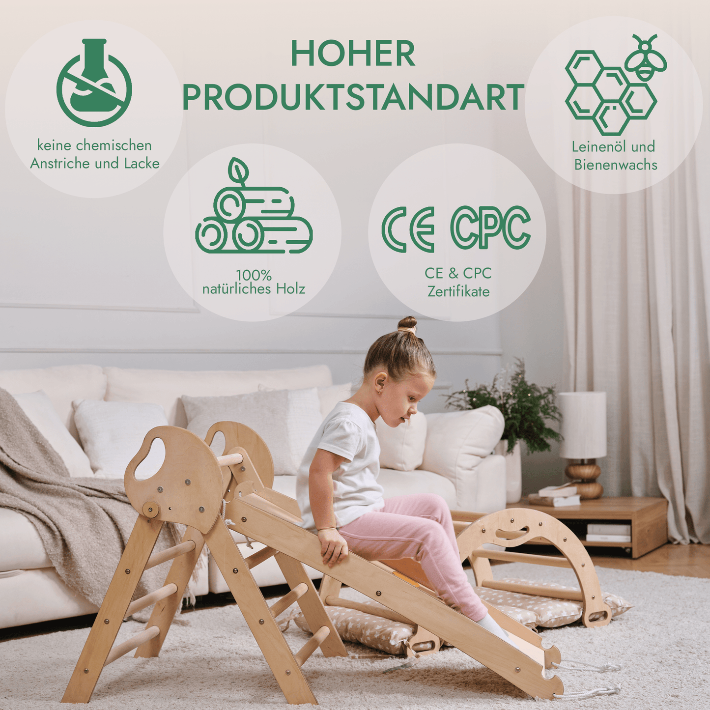 Montessori 4in1 Kletterdreieck für Babys: Pikler-Dreieck, Kletterbogen, Rutschbrett und Kissen für Kleinkinder (1–3 Jahre) - DromedarShop.com Online Boutique