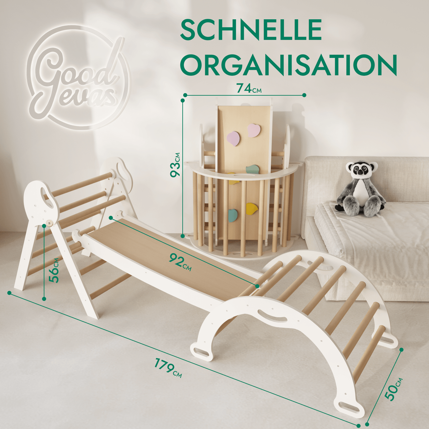 Montessori 4in1 Kletterdreieck für Babys: Pikler-Dreieck, Kletterbogen, Rutschbrett und Kissen für Kleinkinder (1–3 Jahre) - DromedarShop.com Online Boutique