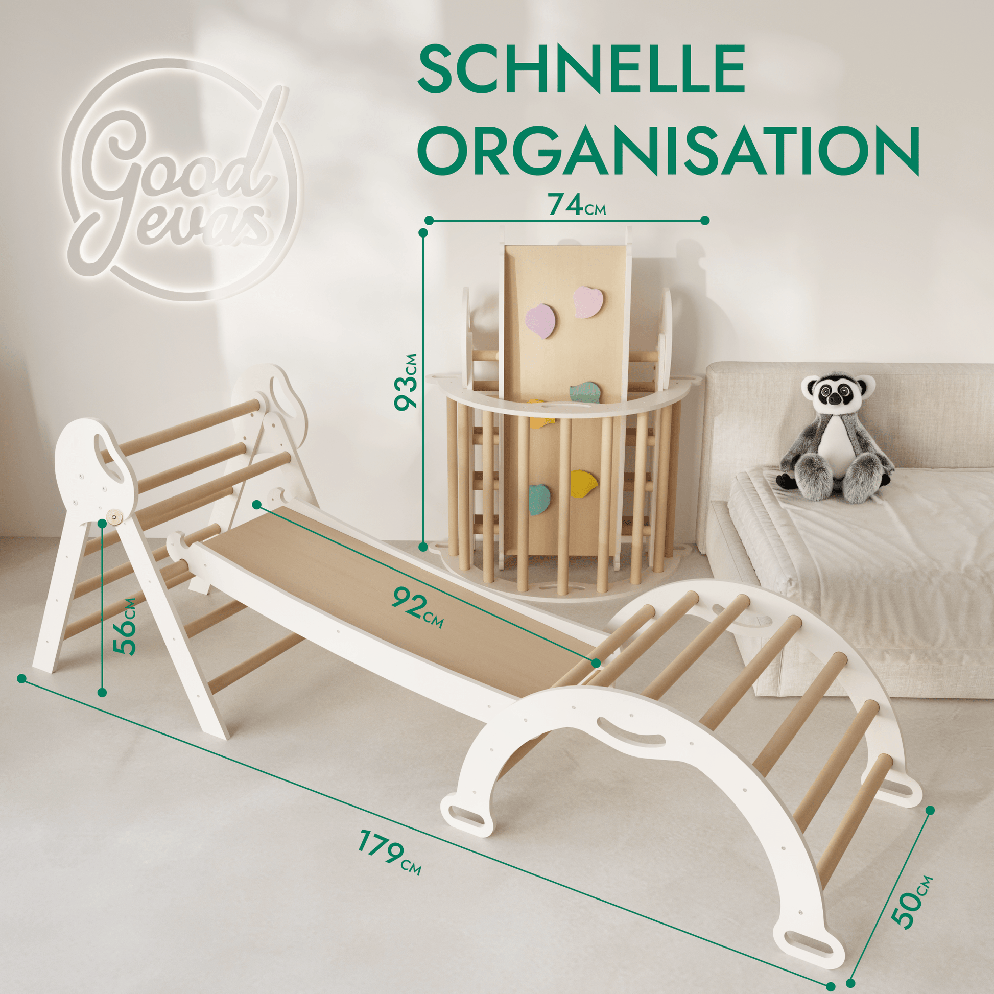 Montessori 4in1 Kletterdreieck für Babys: Pikler-Dreieck, Kletterbogen, Rutschbrett und Kissen für Kleinkinder (1–3 Jahre) - DromedarShop.com Online Boutique