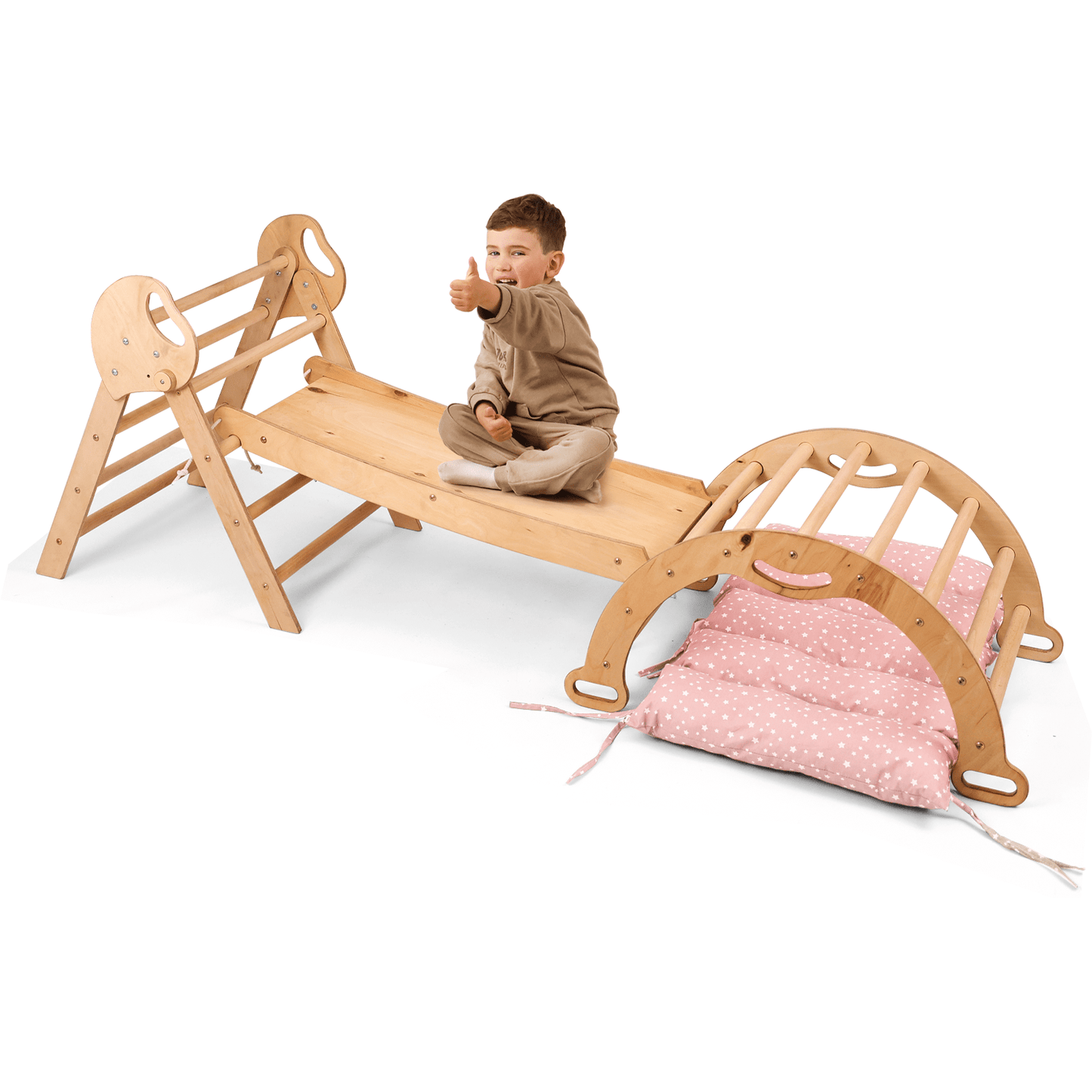 Montessori 4in1 Kletterdreieck für Babys: Pikler-Dreieck, Kletterbogen, Rutschbrett und Kissen für Kleinkinder (1–3 Jahre) - DromedarShop.com Online Boutique
