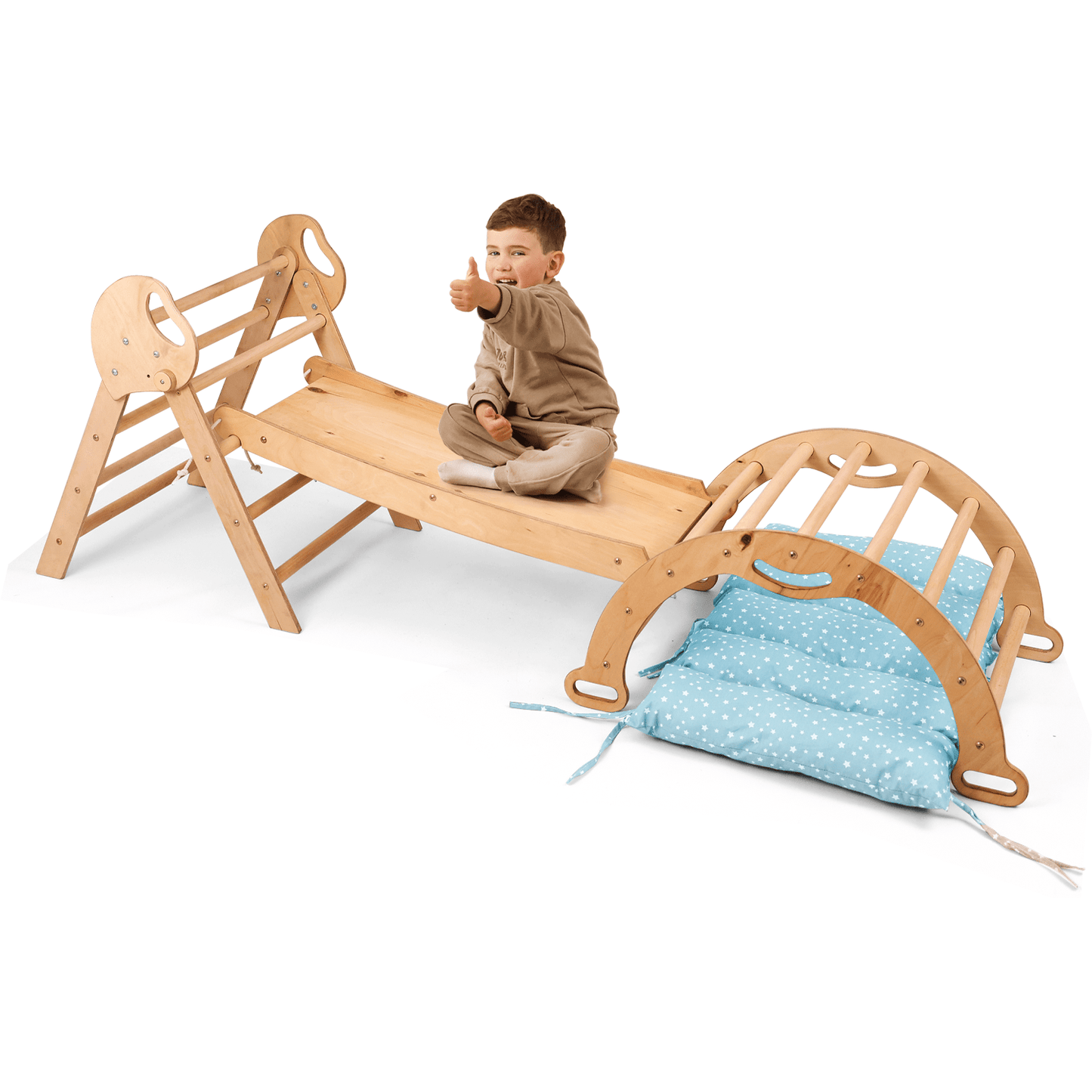 Montessori 4in1 Kletterdreieck für Babys: Pikler-Dreieck, Kletterbogen, Rutschbrett und Kissen für Kleinkinder (1–3 Jahre) - DromedarShop.com Online Boutique