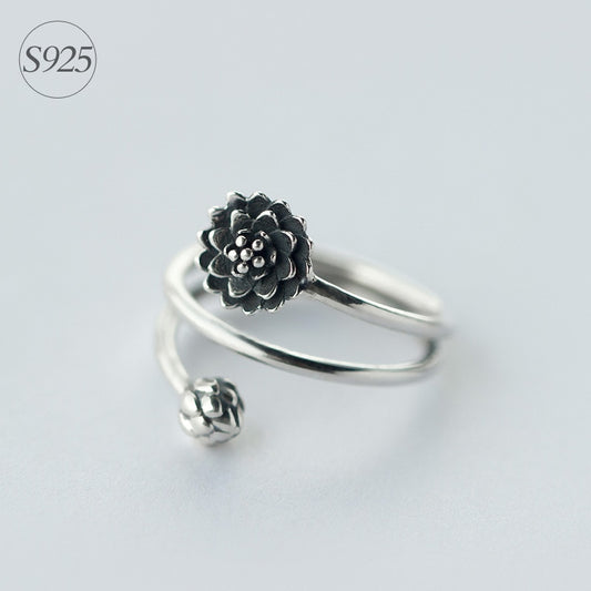 925 Sterling Silver Lotus Flower Ring DromedarShop.com Online Boutique