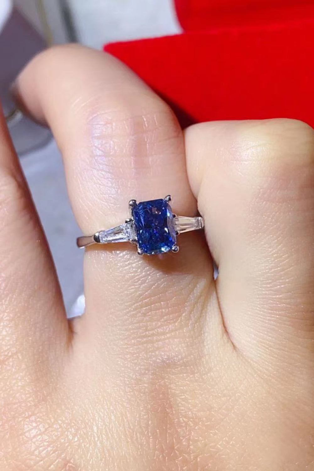 1 Carat Moissanite Platinum-Plated Rectangle Ring in Blue - DromedarShop.com Online Boutique