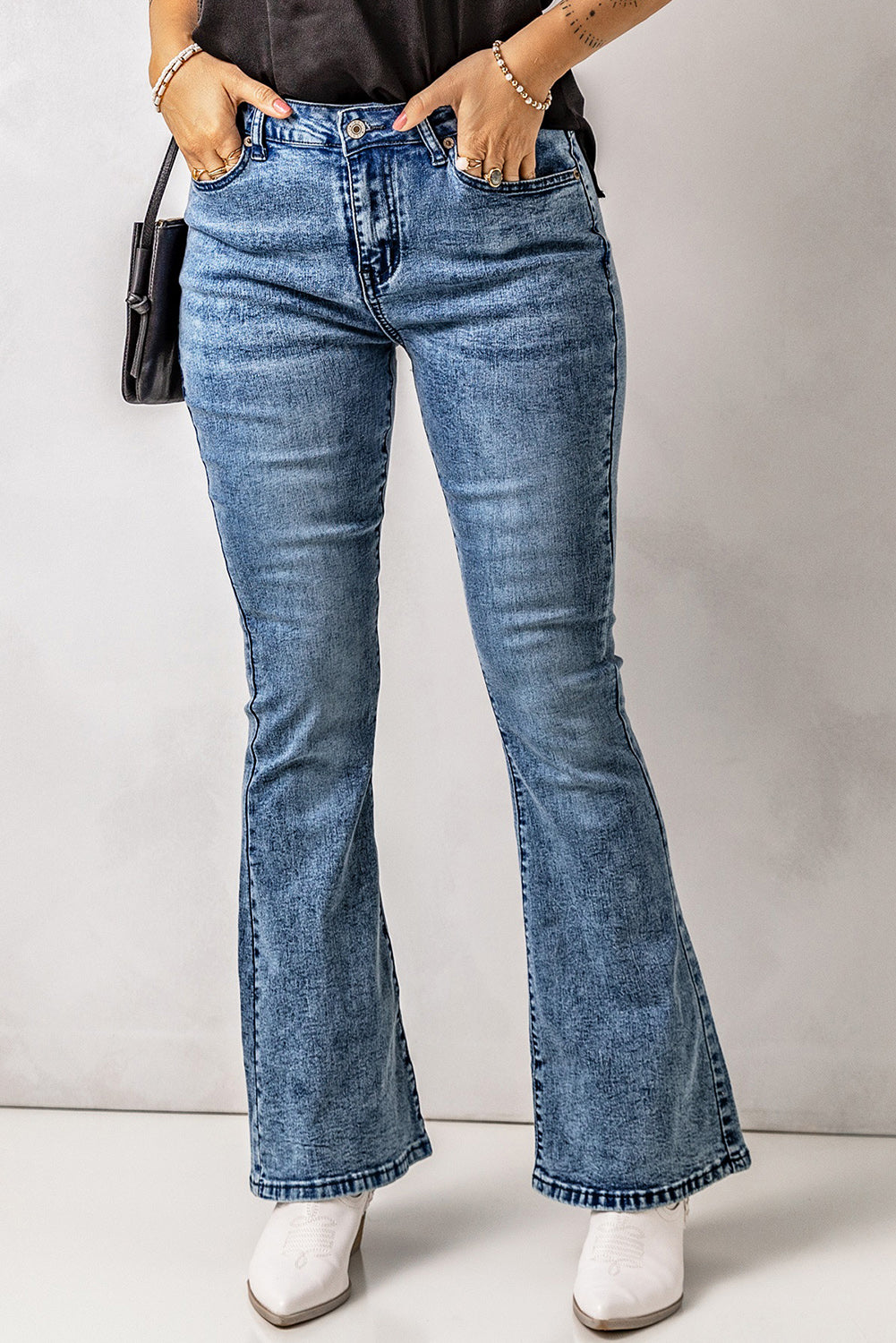 Vintage Wash Flare Jeans with Pockets - DromedarShop.com Online Boutique
