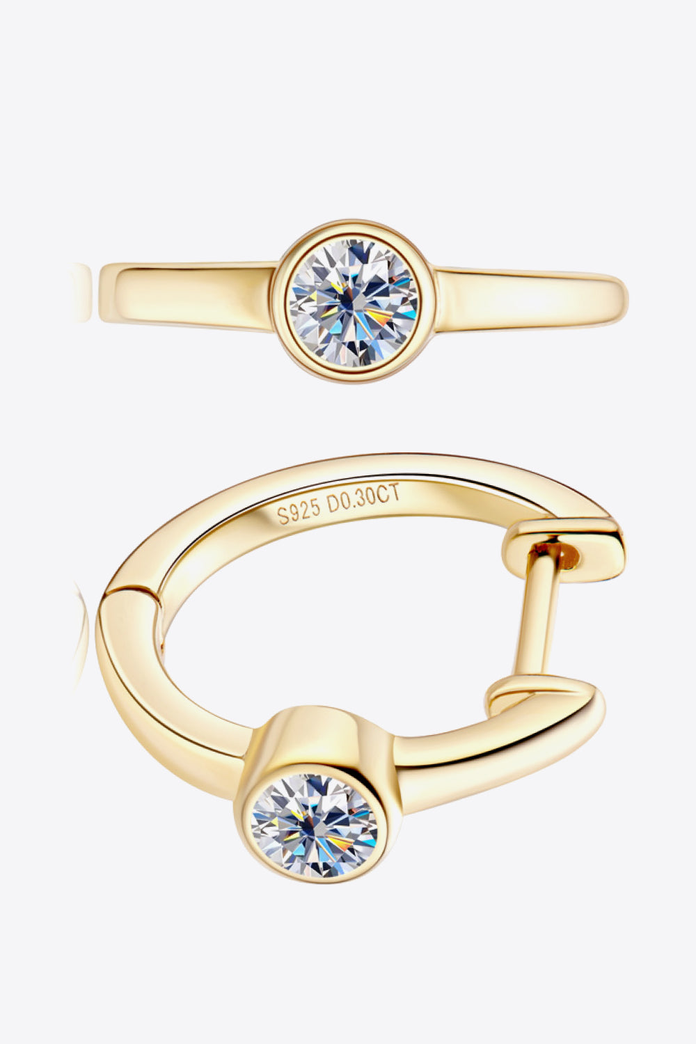 18k Gold-Plated Inlaid Moissanite Huggie Earrings - DromedarShop.com Online Boutique