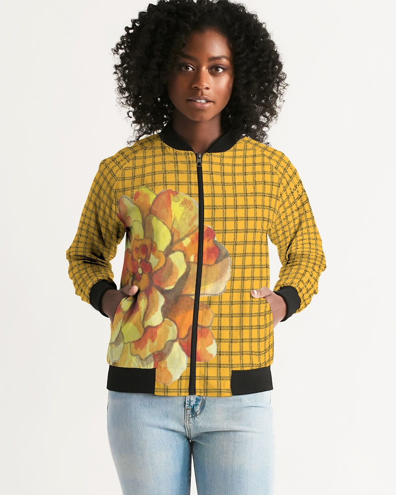 Yellow Plaid Women's Bomber Jacket DromedarShop.com Online Boutique