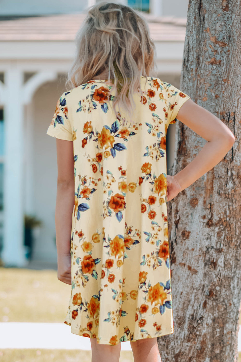 Girls Floral Round Neck Short Sleeve Dress with Pockets - DromedarShop.com Online Boutique