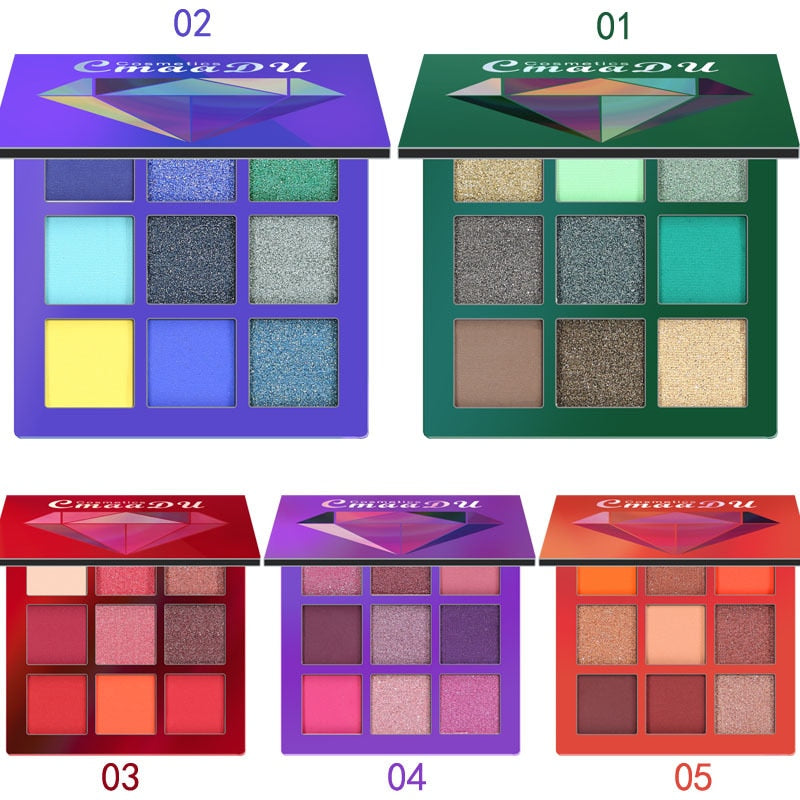 CMAADU 9 color Diamond Bright Eye Shadow Palette Makeup Kit DromedarShop.com Online Boutique