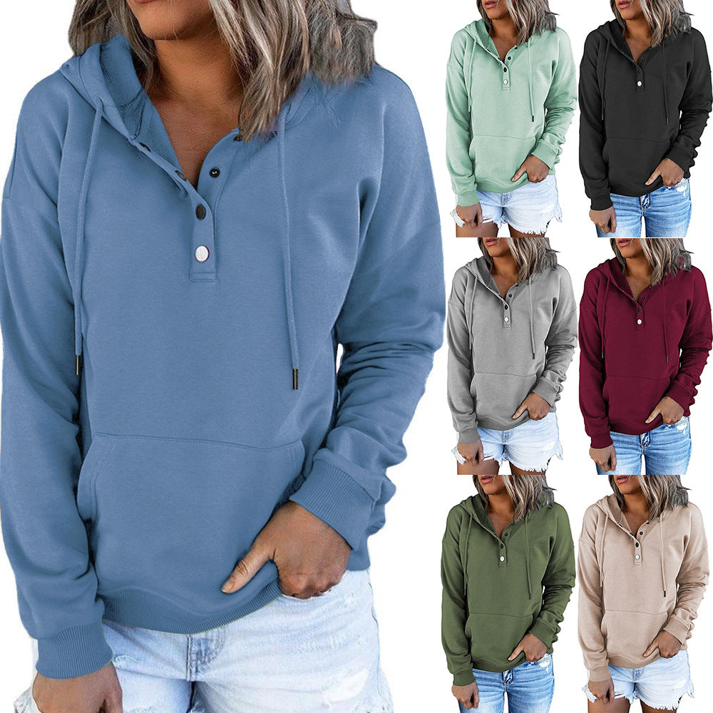 Women's Long Sleeve Loose Casual Hooded Drawstring Pocket Sweater - DromedarShop.com Online Boutique