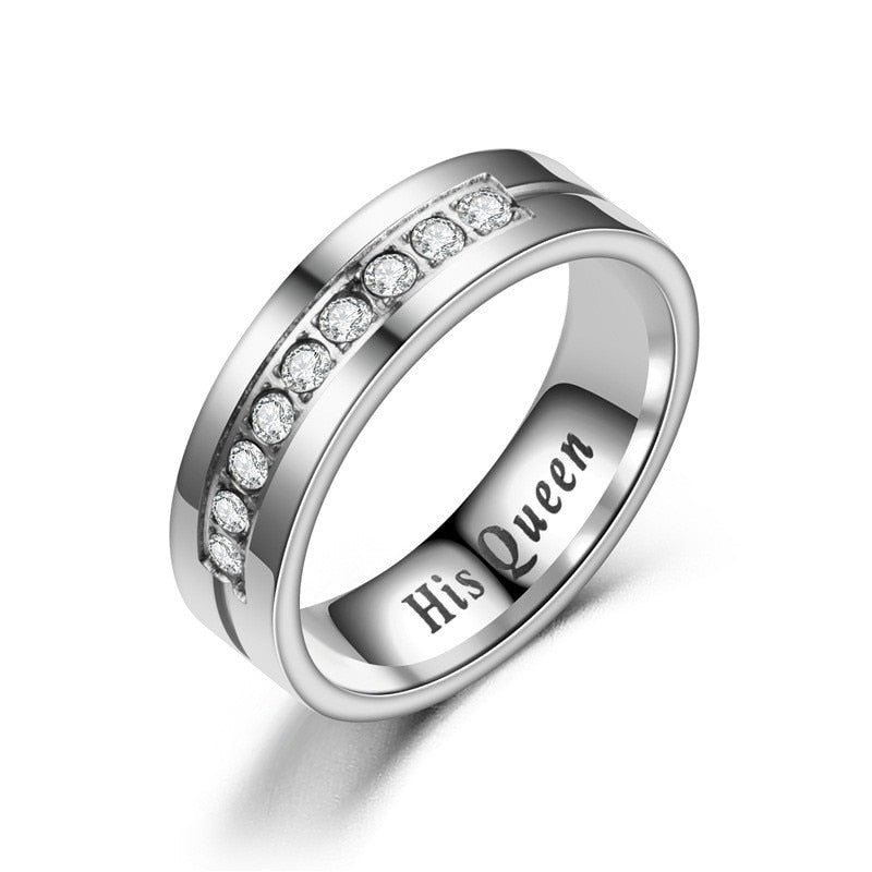Titanium Romantic Couple Ring "His Queen"" Her King"Engagement Wedding Rings DromedarShop.com Online Boutique