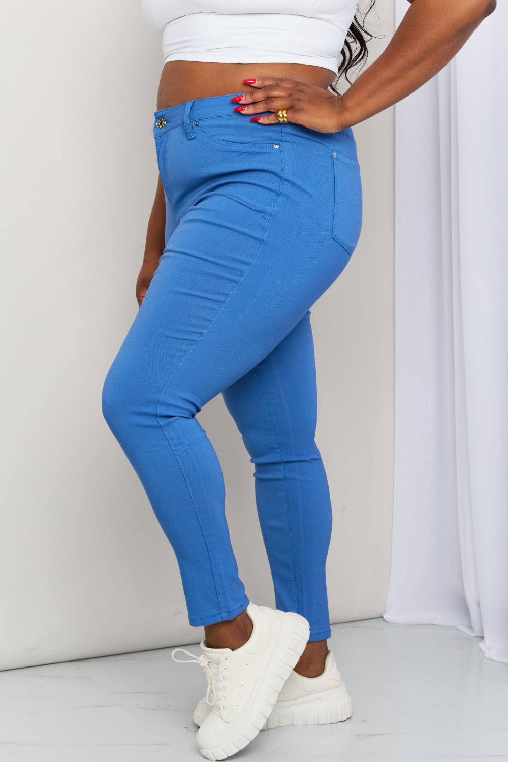Jeanswear Kate Hyper-Stretch Full Size Mid-Rise Skinny Jeans in Electric Blue DromedarShop.com Online Boutique