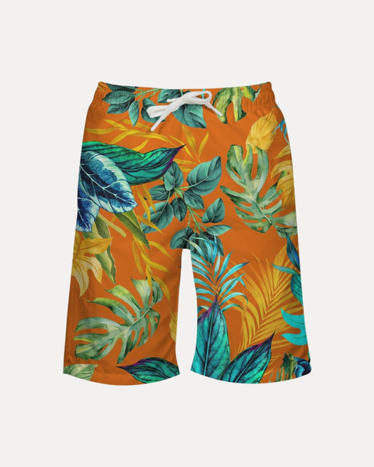 Foliage pattern on orange Boy's Swim Trunk DromedarShop.com Online Boutique